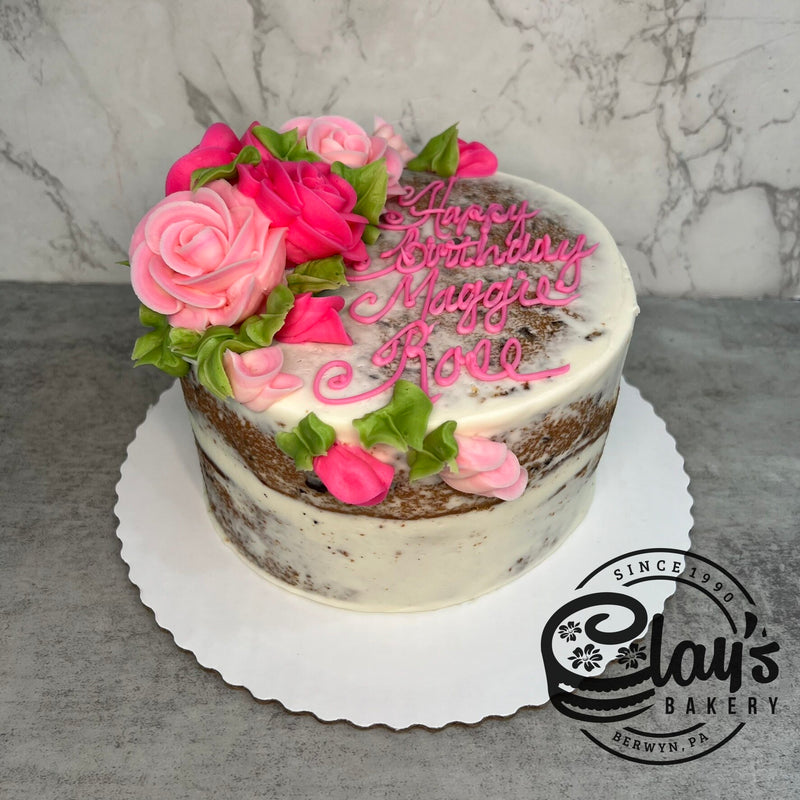 Shades of Flowers on Naked Iced Cake