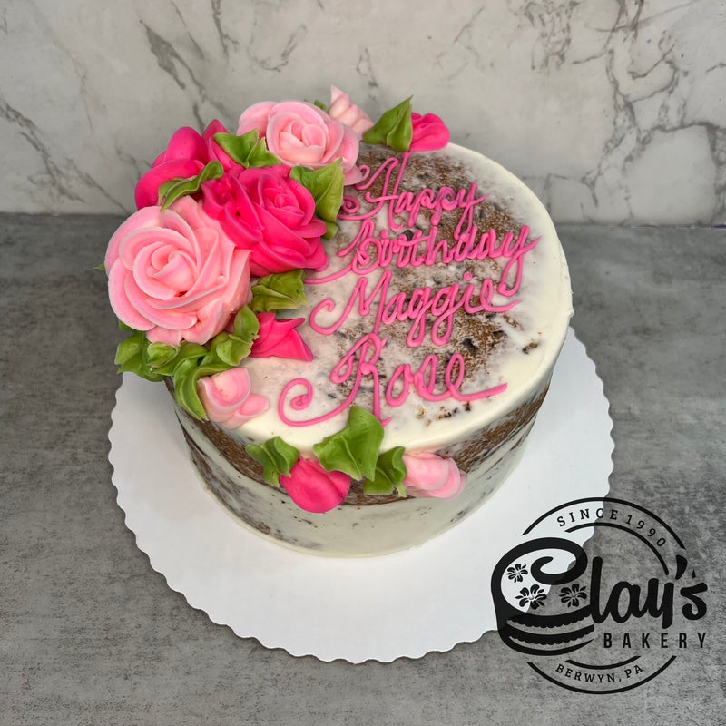 Shades of Flowers on Naked Iced Cake