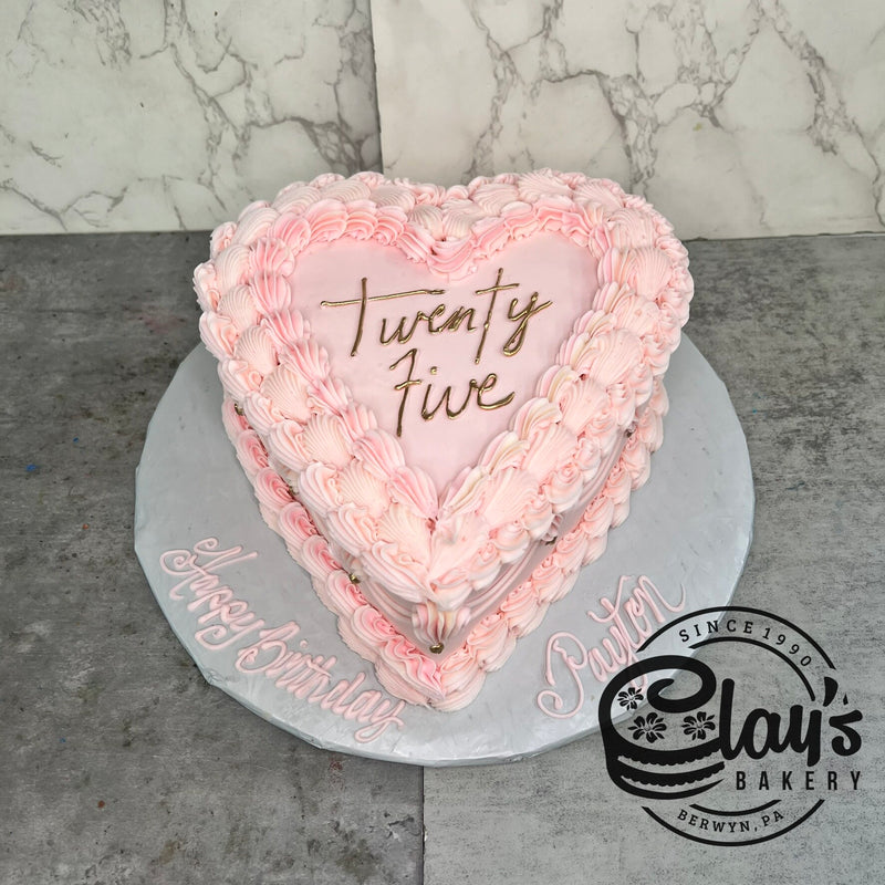Vintage Heart with Metallic Writing  - Heart Shaped Cake