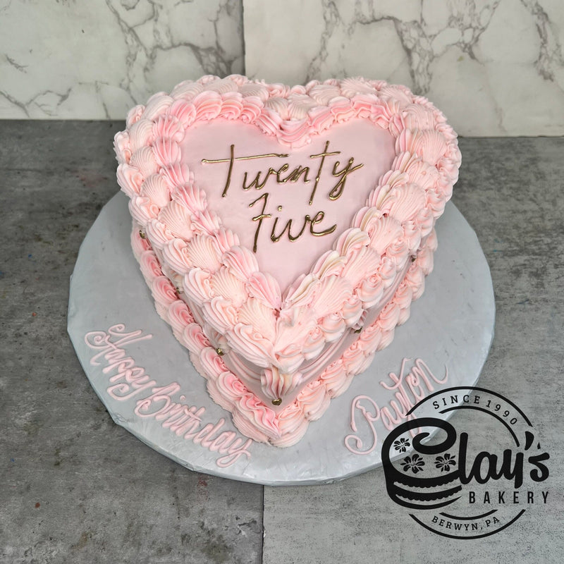 Vintage Heart with Metallic Writing  - Heart Shaped Cake