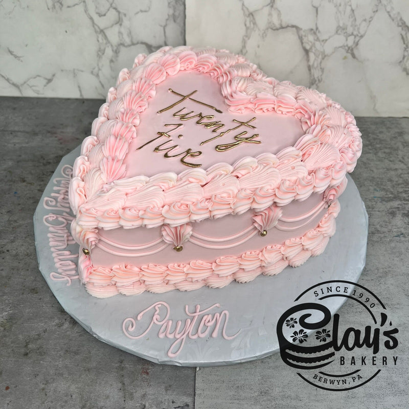 Vintage Heart with Metallic Writing  - Heart Shaped Cake