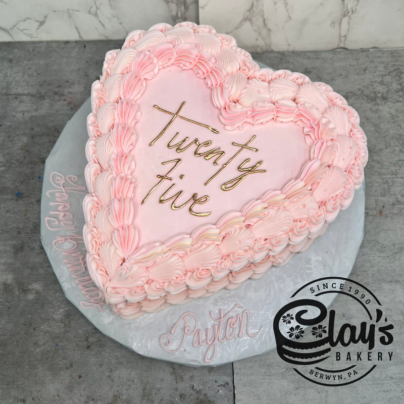 Vintage Heart with Metallic Writing  - Heart Shaped Cake