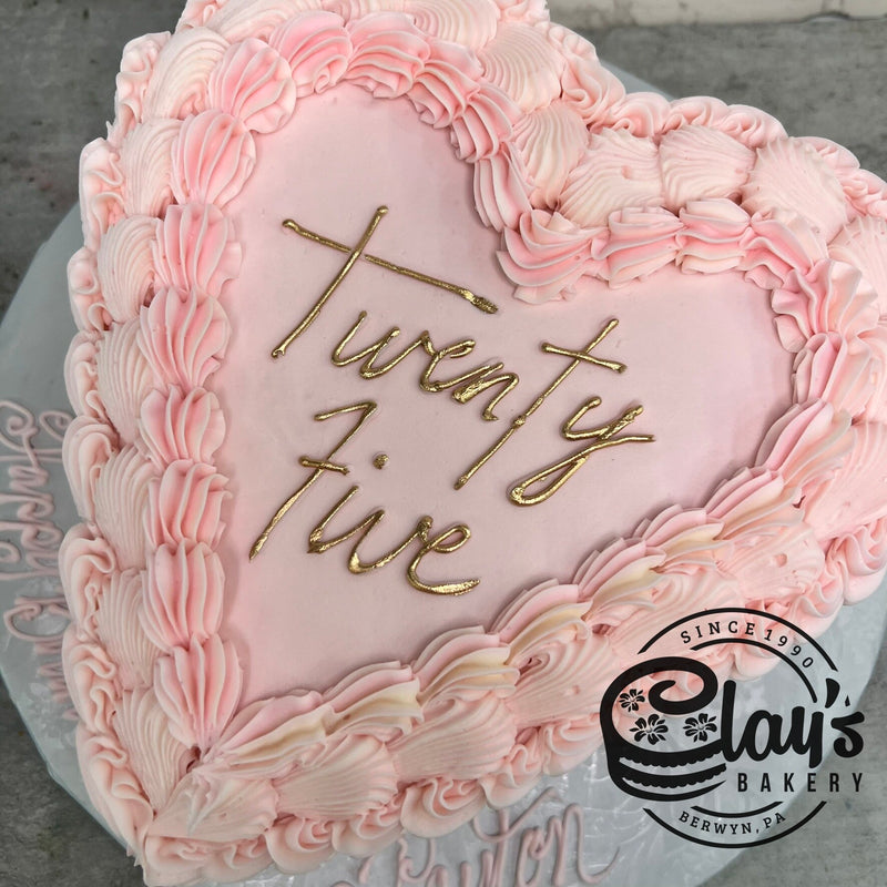 Vintage Heart with Metallic Writing  - Heart Shaped Cake