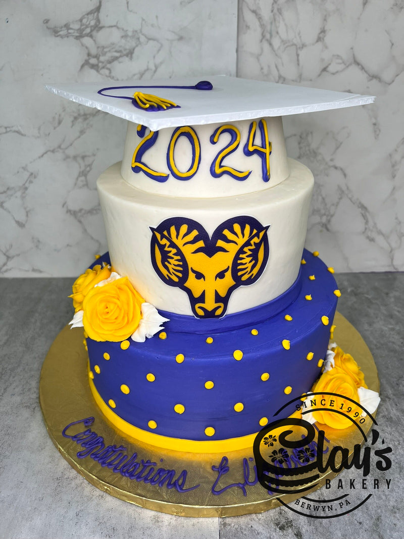 Grad Cap and School Logo - Two Tier