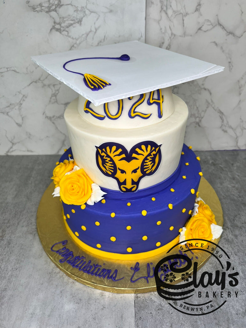 Grad Cap and School Logo - Two Tier