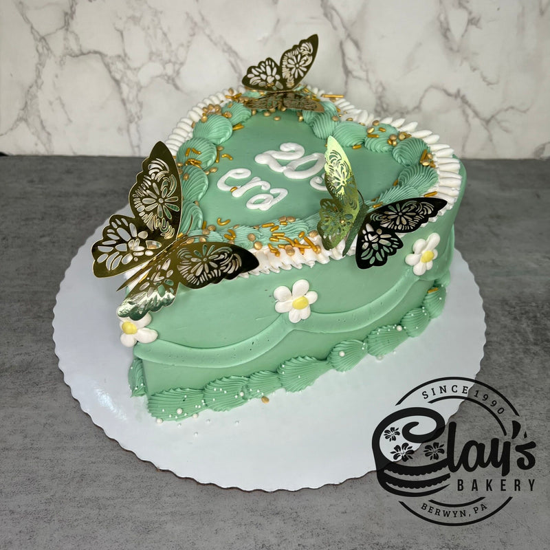 Spring Golden Butterfly - Heart Shaped Cake
