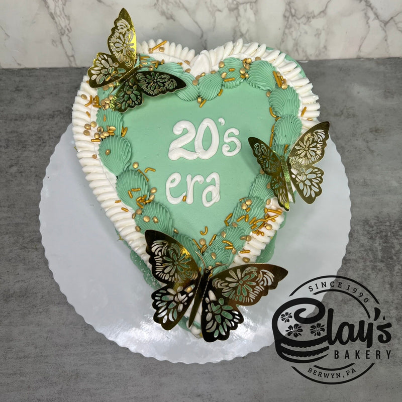 Spring Golden Butterfly - Heart Shaped Cake