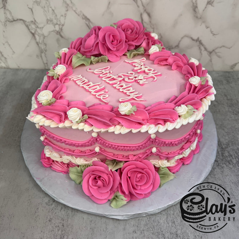 Heart with Pink Roses - Shaped Cake