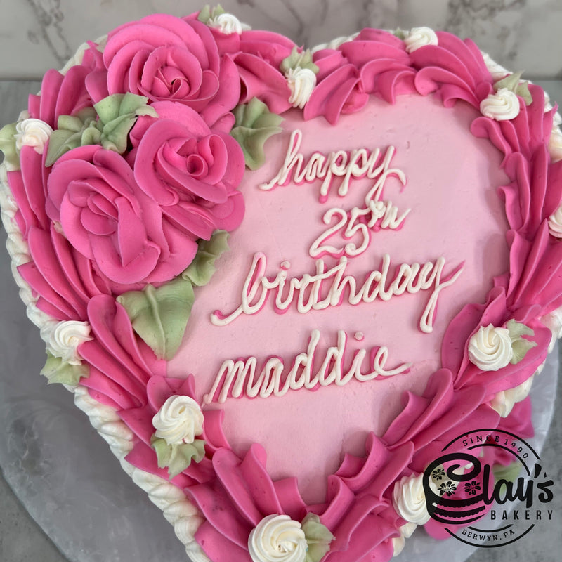 Heart with Pink Roses - Shaped Cake