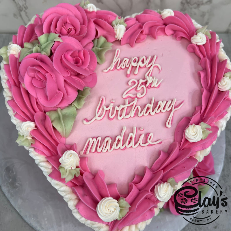 Heart with Pink Roses - Shaped Cake