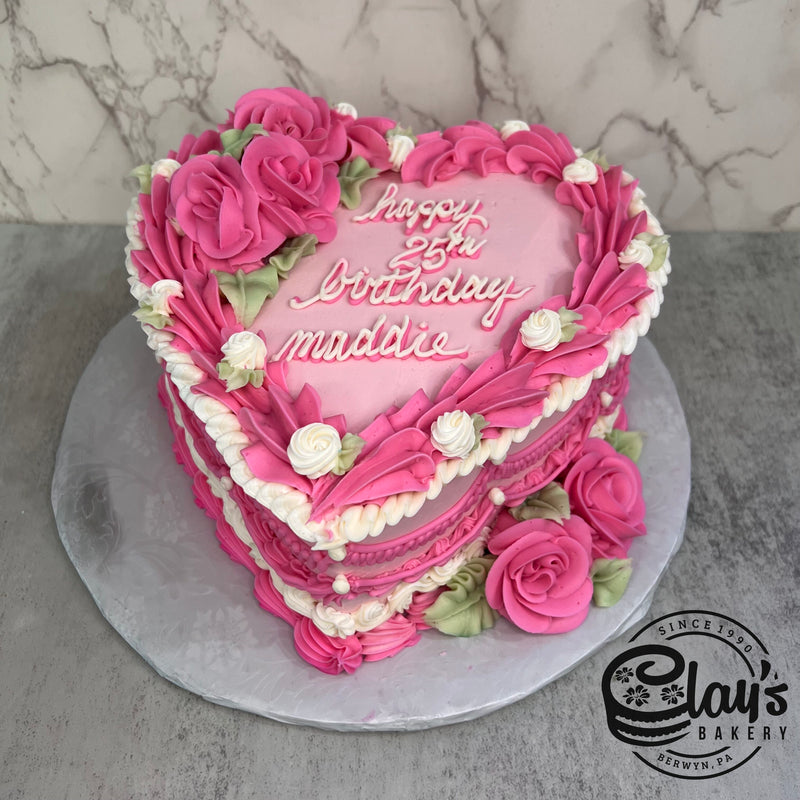 Heart with Pink Roses - Shaped Cake