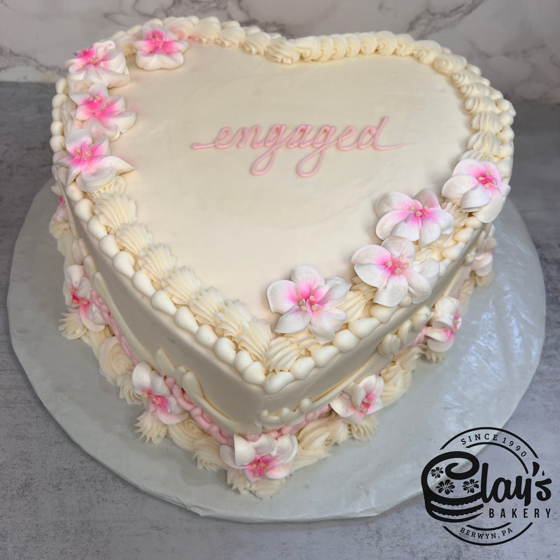 Heart with White Flowers - Shaped Cake