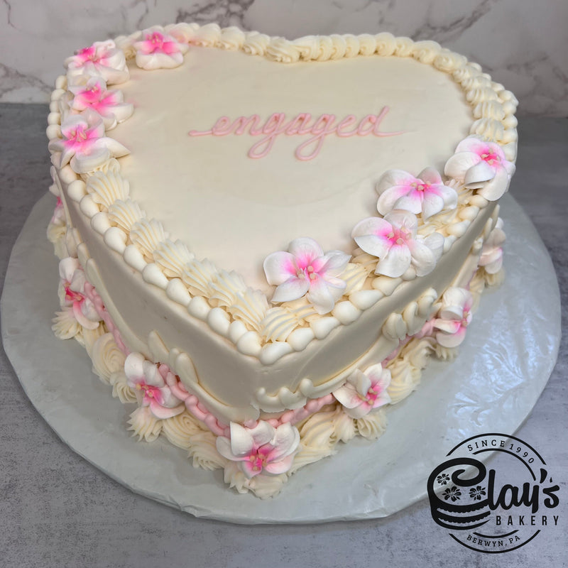 Heart with White Flowers - Shaped Cake