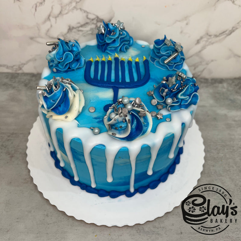 Menorah on Blue Schmear