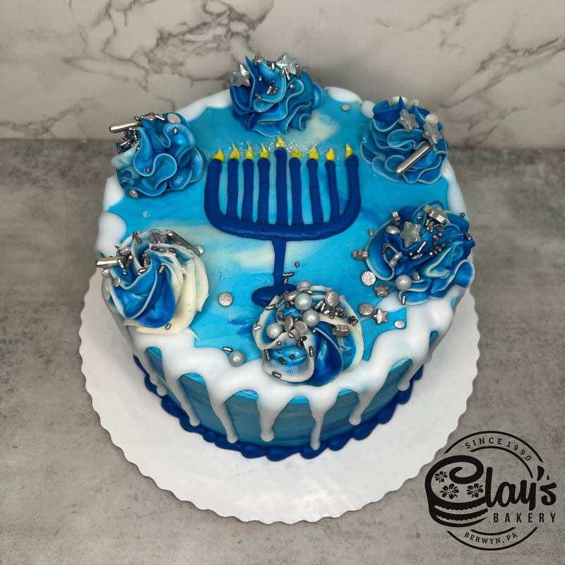 Menorah on Blue Schmear