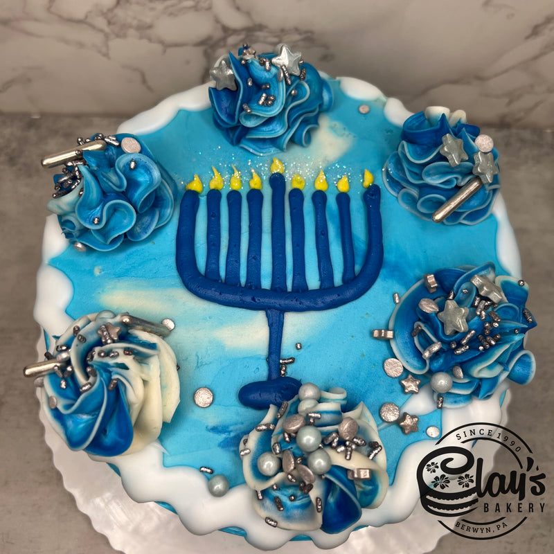 Menorah on Blue Schmear