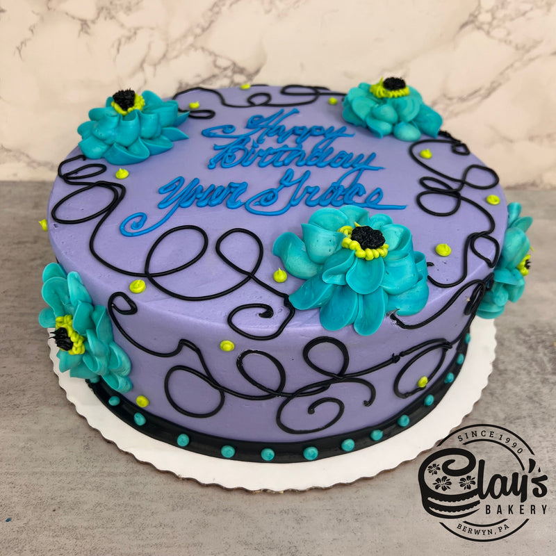 Teal Flowers with Black Accents