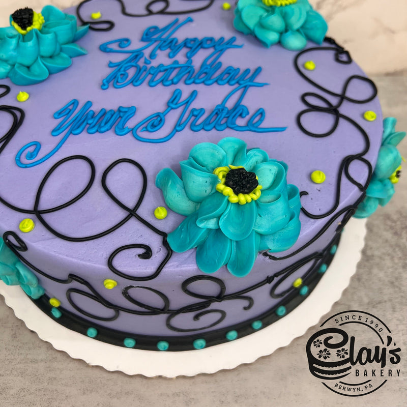 Teal Flowers with Black Accents