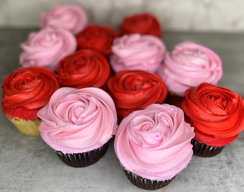 Red and Pink Rosette Cupcakes