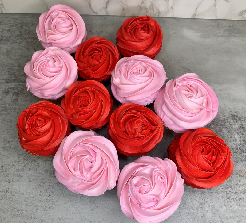 Red and Pink Rosette Cupcakes