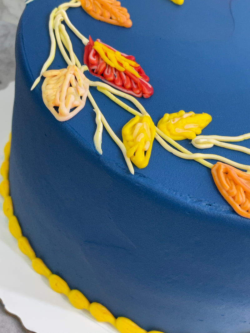 Outlined Leaves on Navy Blue