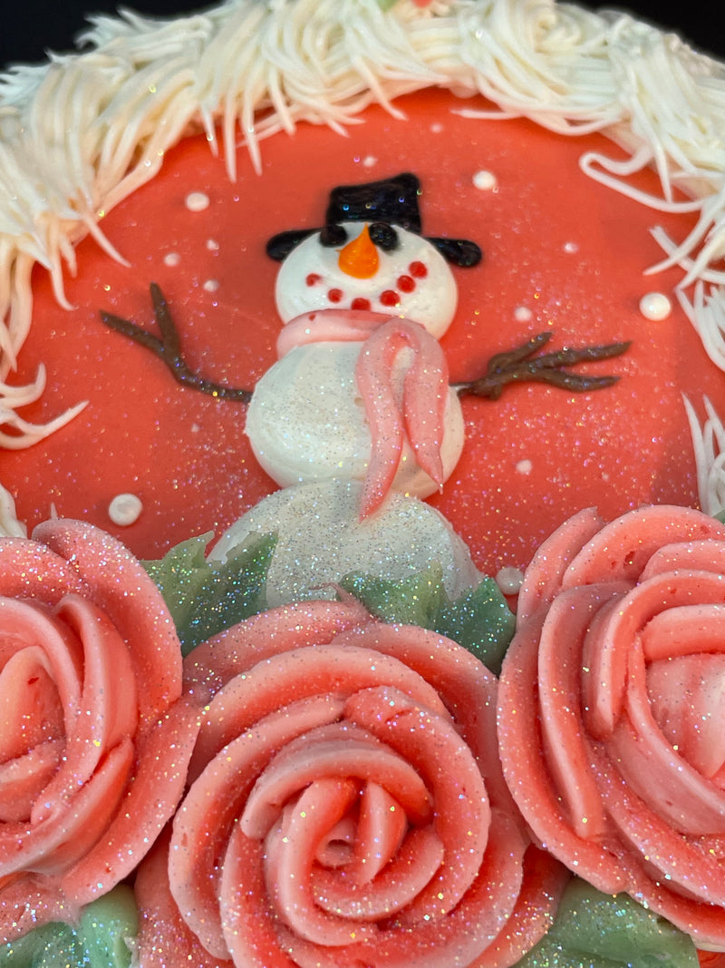 Snowman with Salmon Roses and Wreath