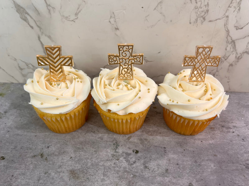 Gold Cross Cupcakes