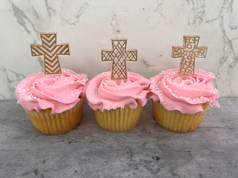 Gold Cross Cupcakes