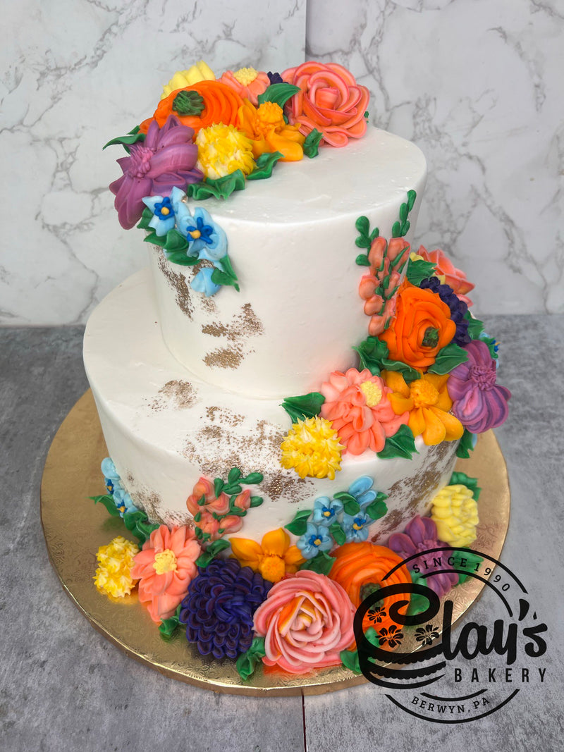 Summery Flowers with Metallic Accents - Two Tier