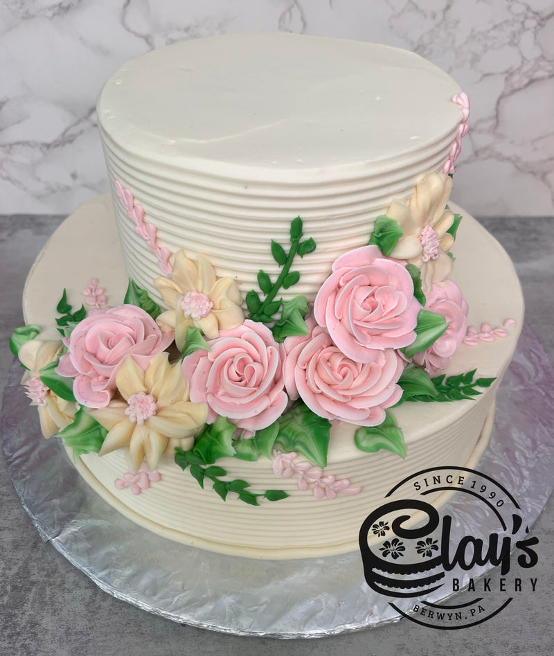 Pink and Ivory Roses on Texture - Two Tier