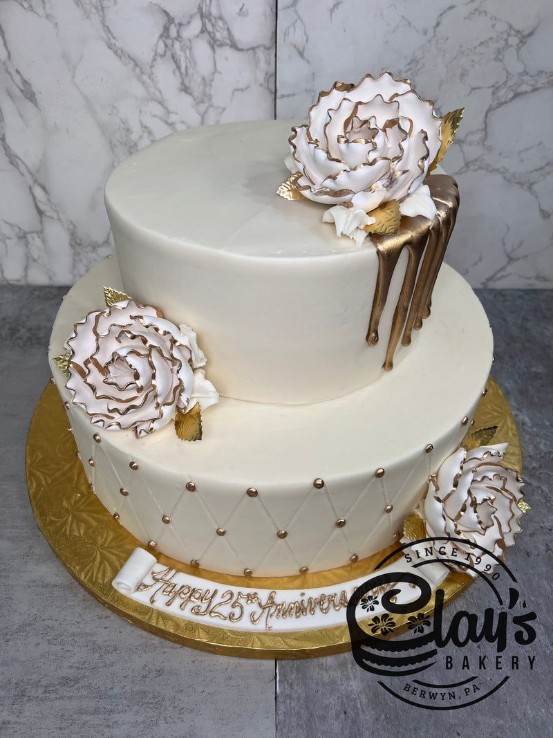 Elegant Flowers with Metallic Accents  - Two Tier