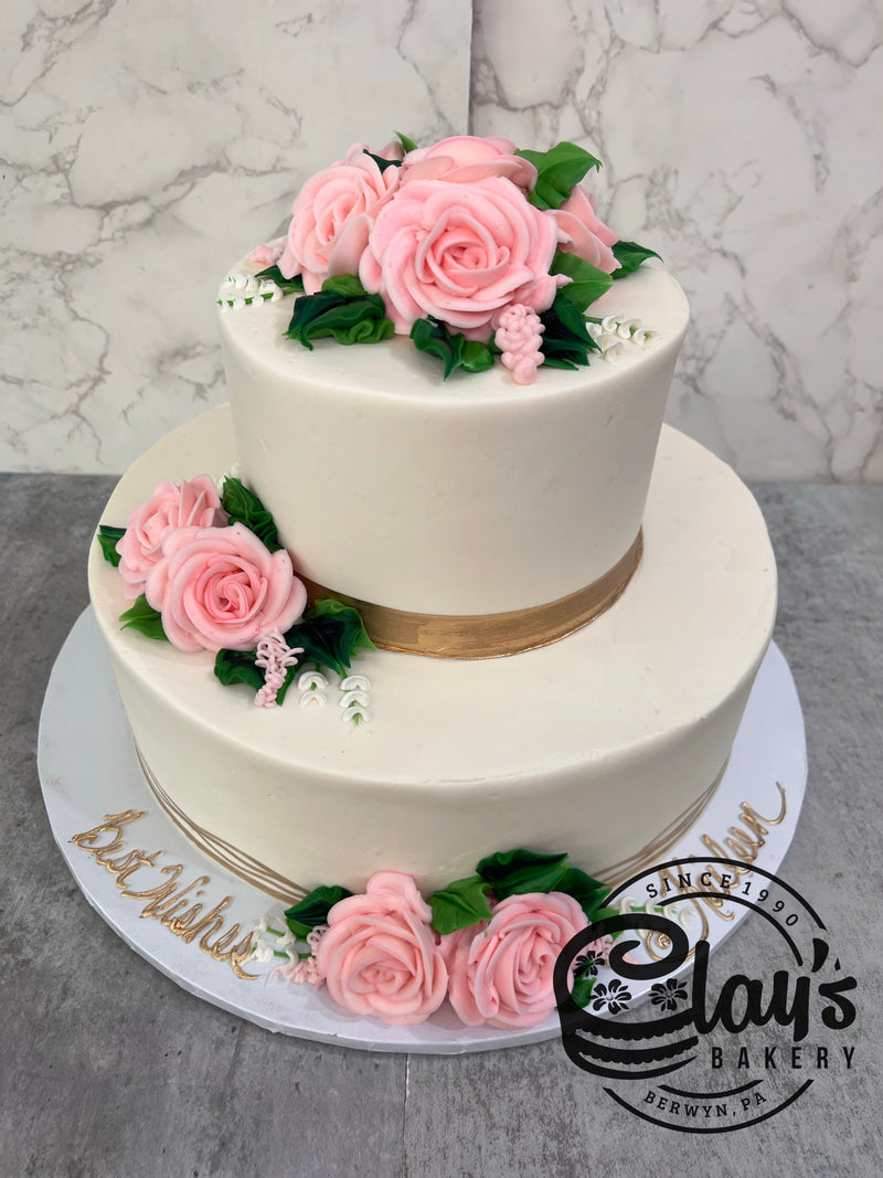 Elegant Flowers and Greenery with Metallics - Two Tier