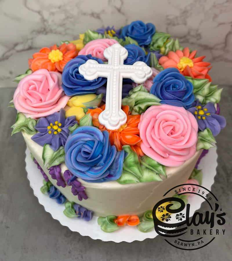 Cross Atop Beautiful Flowers (Cross Removable)