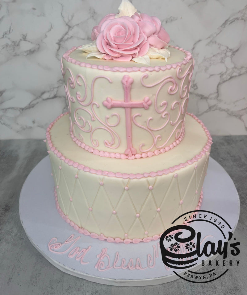 Quilted Cross with Flowers - Two Tier