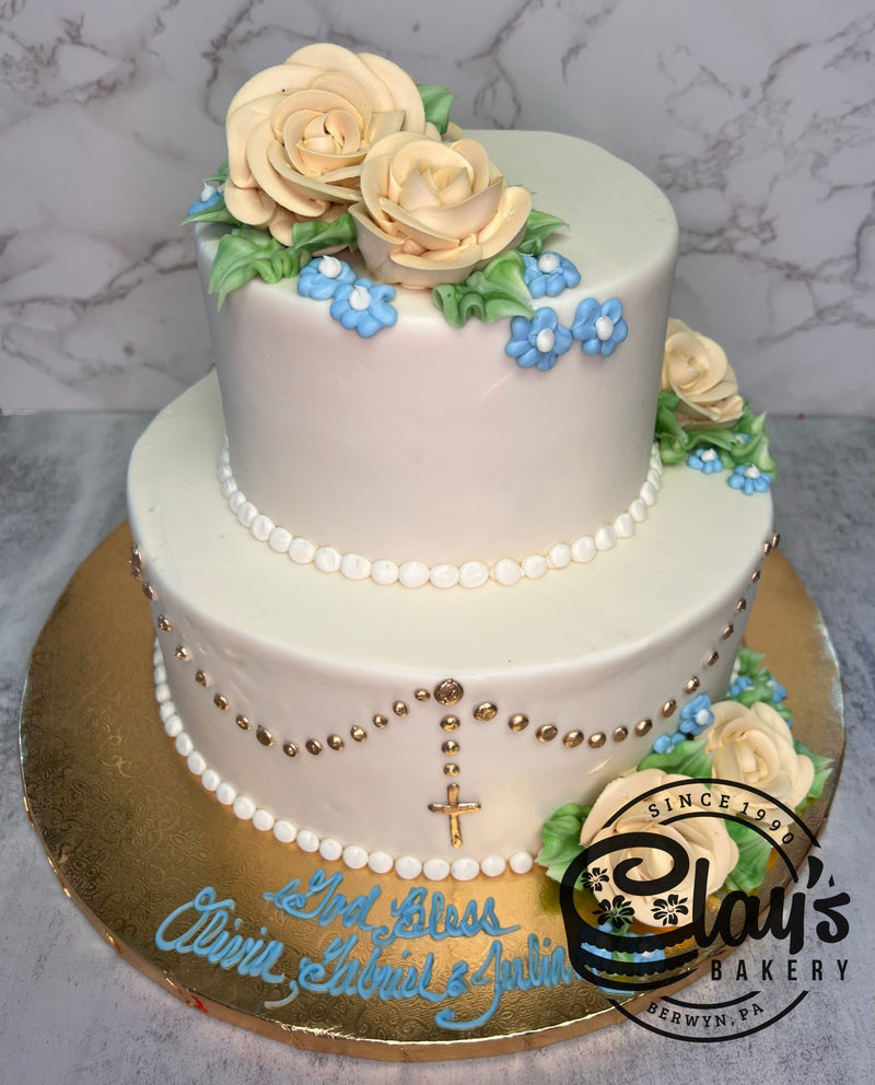 Metallic Rosary with Flowers - Two Tier