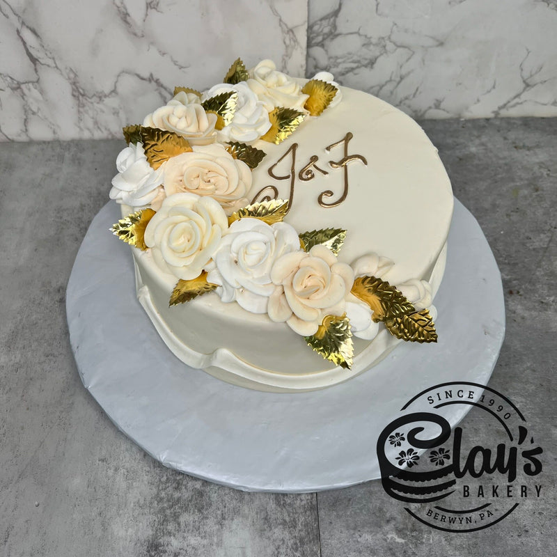 Cream and White Flowers with Gold Writing