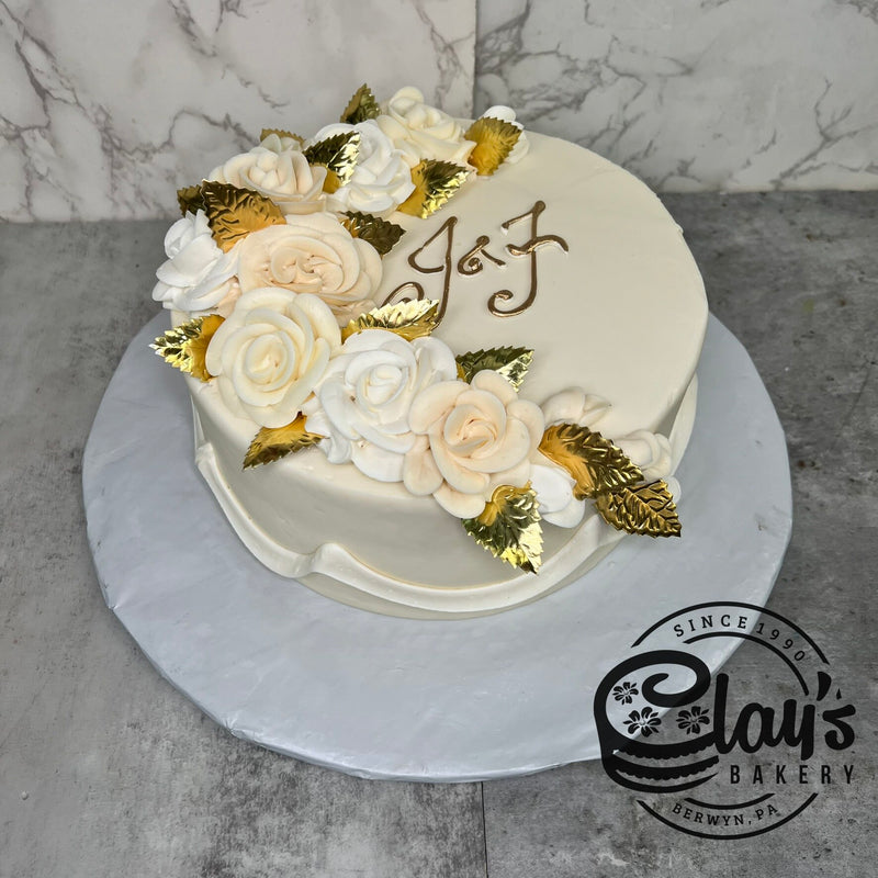 Cream and White Flowers with Gold Writing