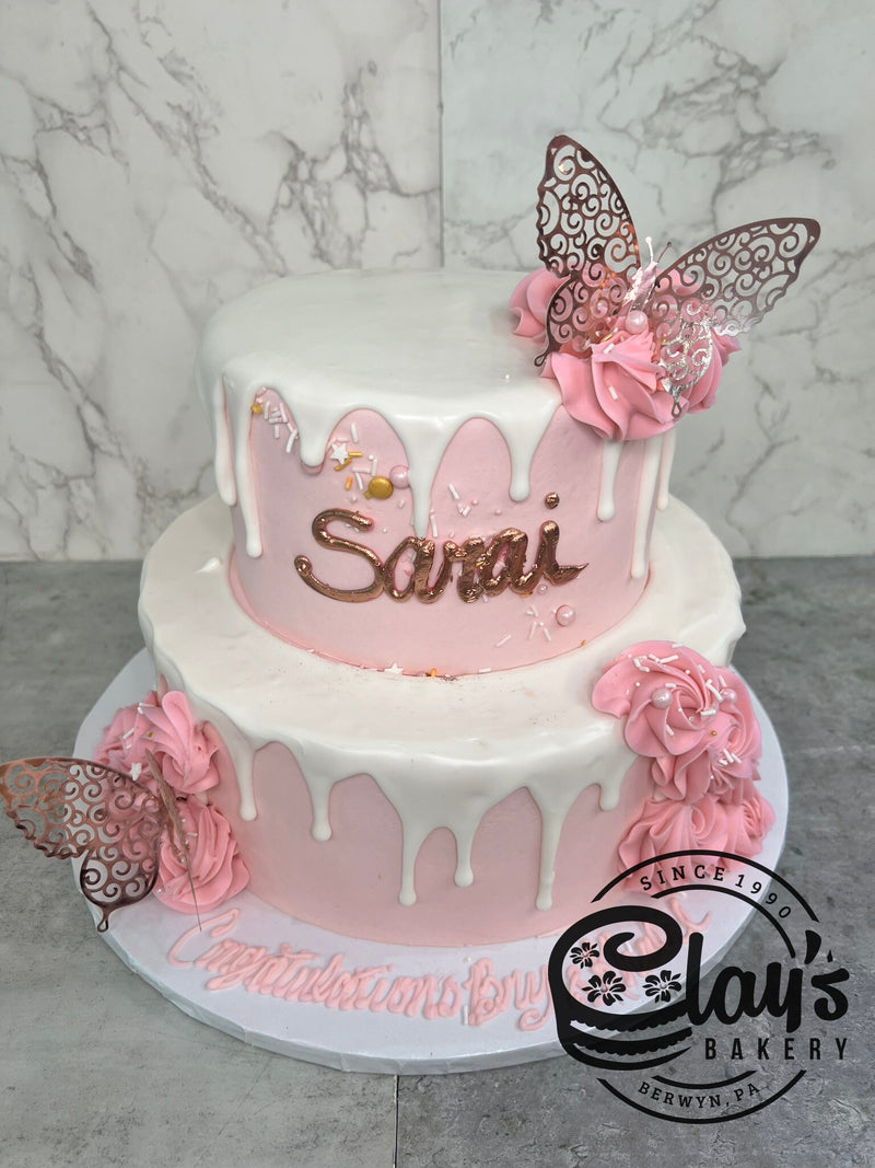 Beautiul Rose Gold Butterfly Drip - Two Tier
