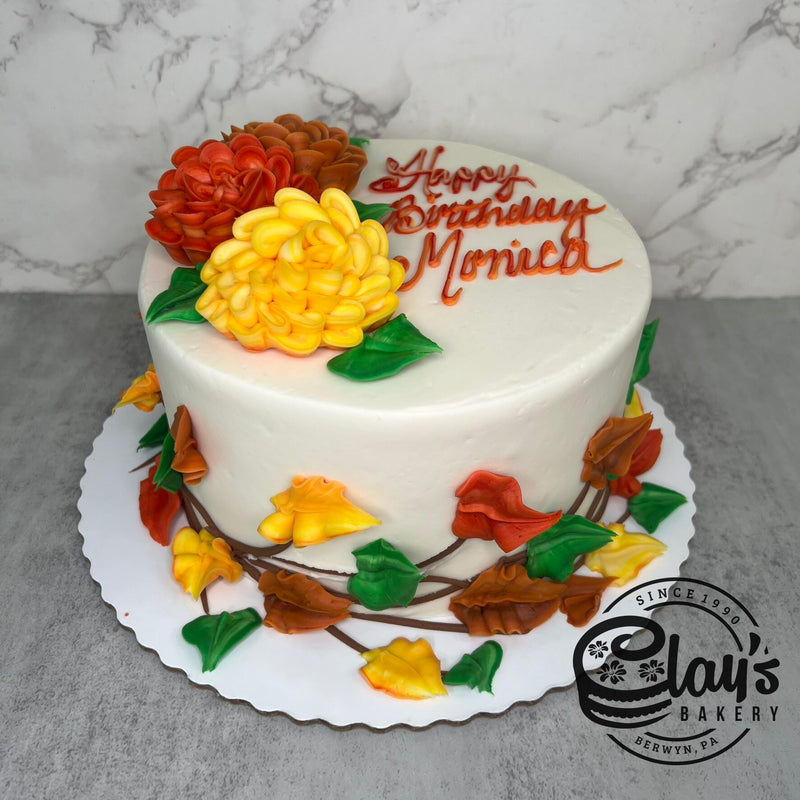 Mums and Autumn Leaves