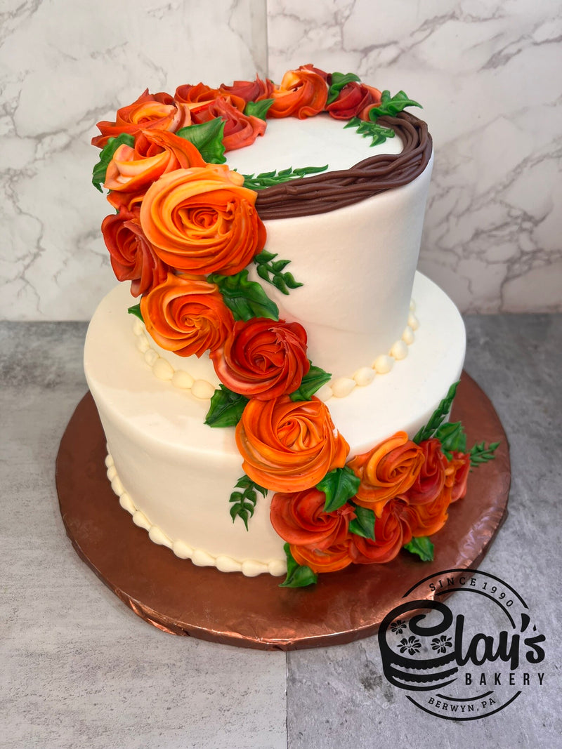 Fall Wreath with Cascading Rosettes (Two-Tier Cake)