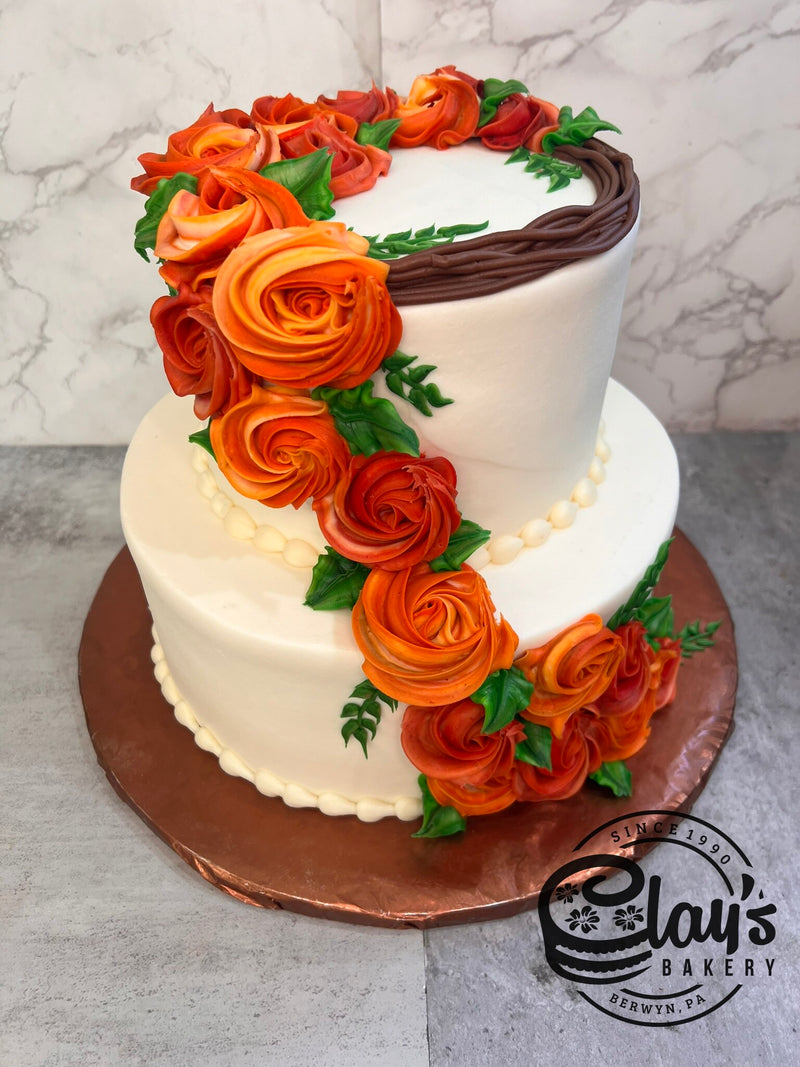 Fall Wreath with Cascading Rosettes (Two-Tier Cake)
