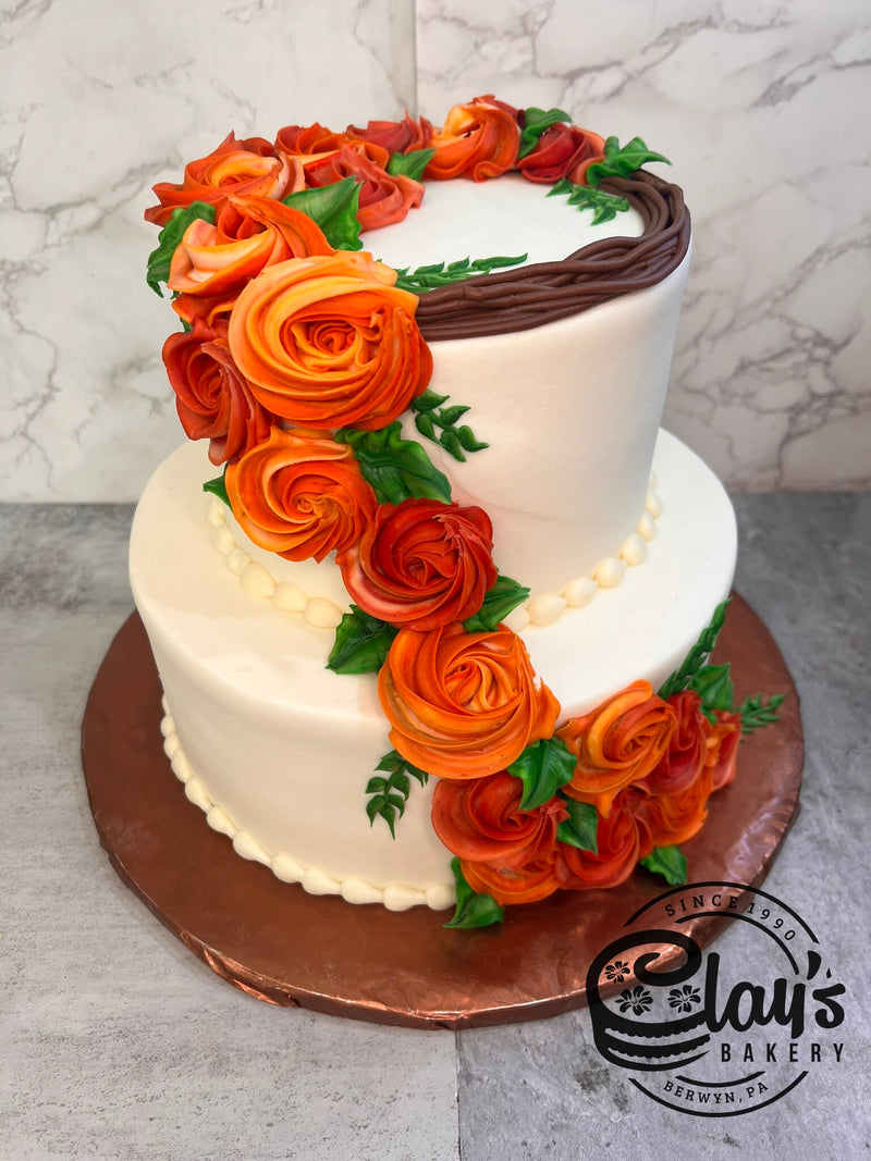 Fall Wreath with Cascading Rosettes (Two-Tier Cake)