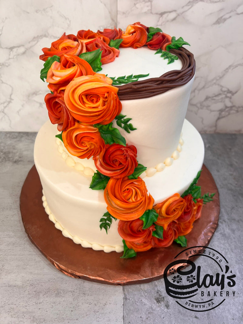 Fall Wreath with Cascading Rosettes (Two-Tier Cake)