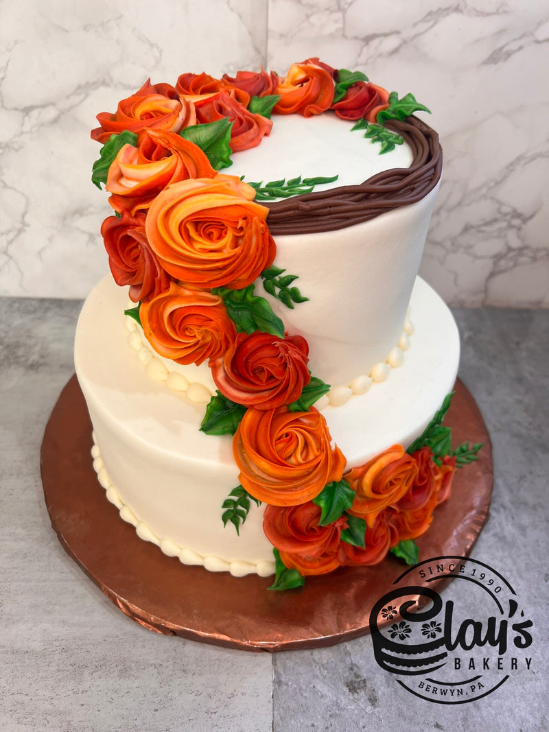 Fall Wreath with Cascading Rosettes (Two-Tier Cake)