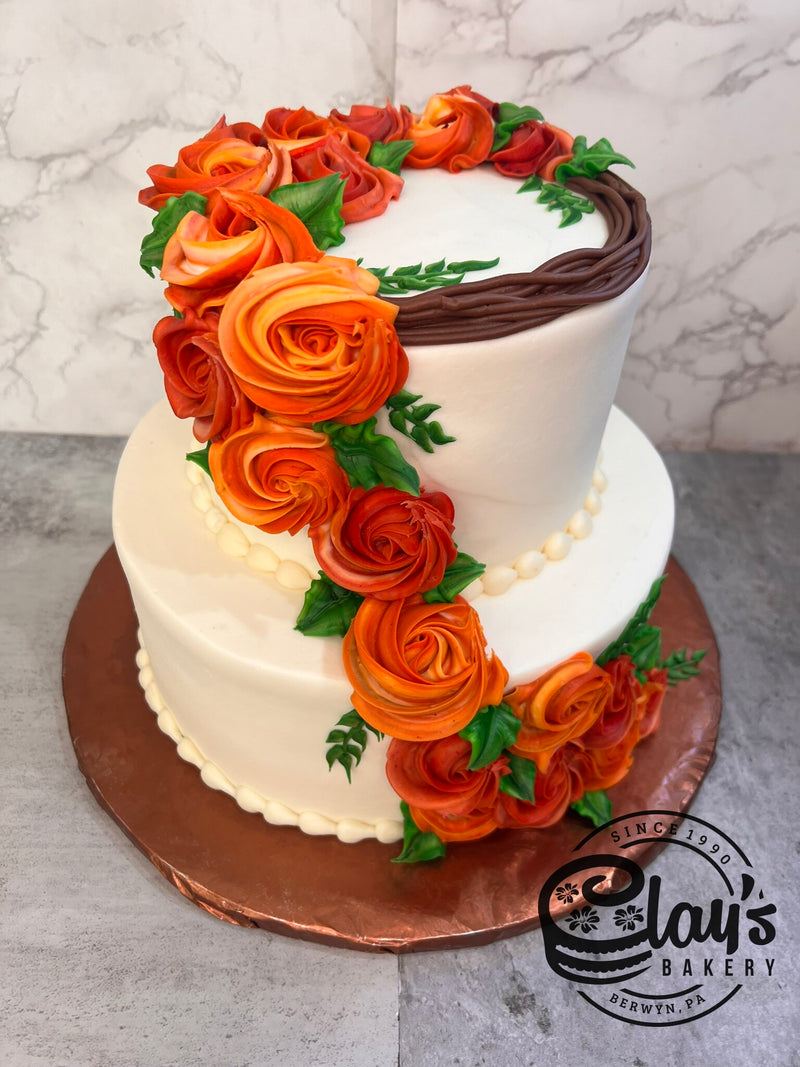 Fall Wreath with Cascading Rosettes (Two-Tier Cake)