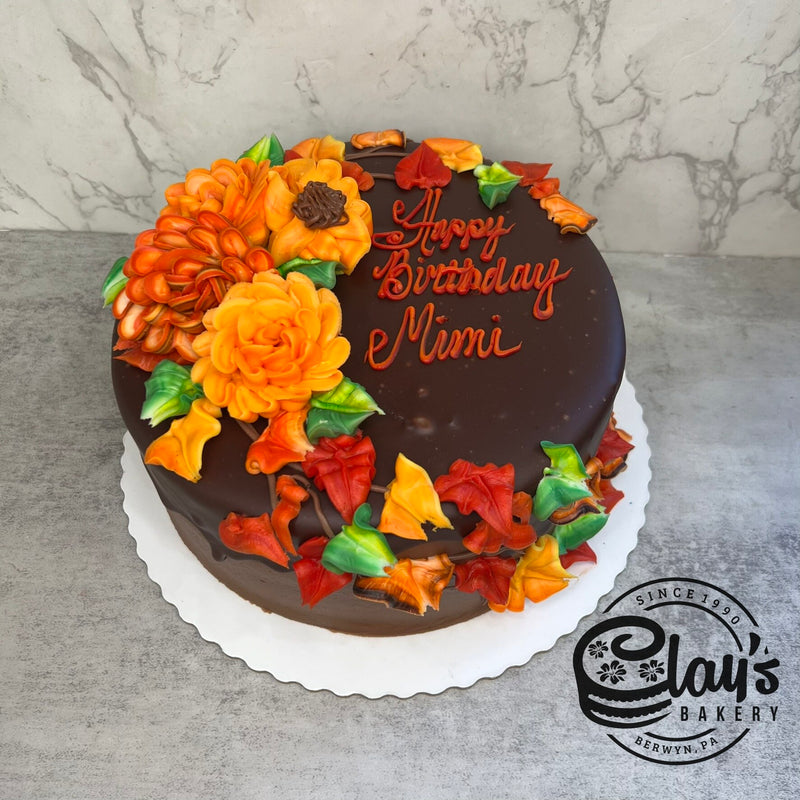 Autumn Flowers and Leaves on Drip