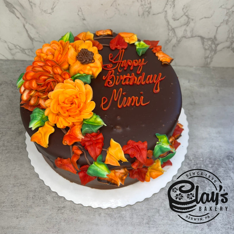 Autumn Flowers and Leaves on Drip