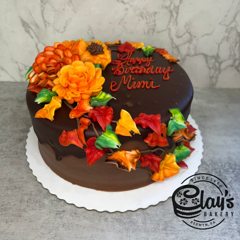 Autumn Flowers and Leaves on Drip