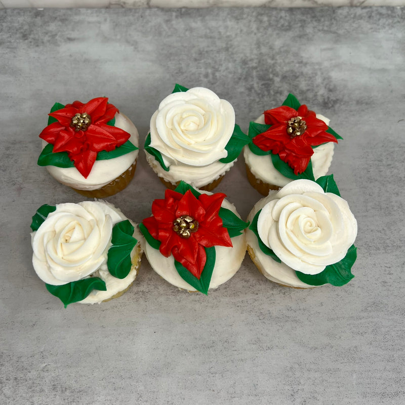 Gold Poinsettia and Rose Cupcakes