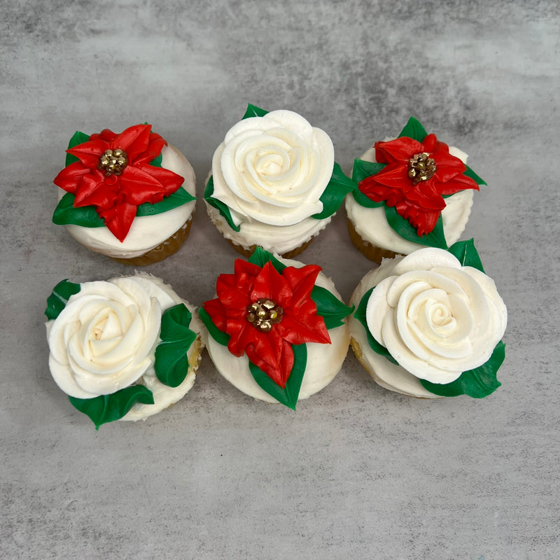 Gold Poinsettia and Rose Cupcakes